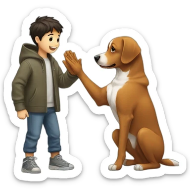 boy with dog and hoodie, dog is giving high five to boy sticker
