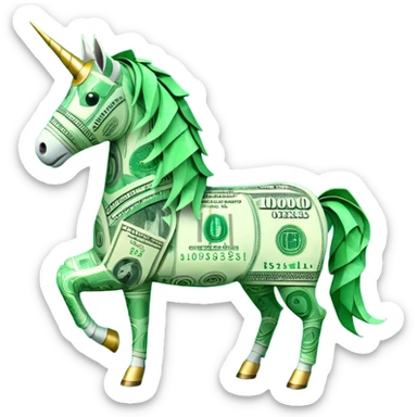 единорог полностью из долларовых купюр, no background sticker