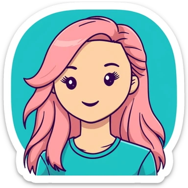 Ginger with blonde highlights long haired girl with lashes, blush, and pink shirt sticker
