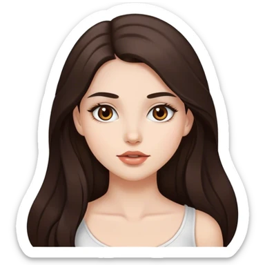 pretty girl, long hair, brown eyes, natural lips, white skin, dark brown hair sticker