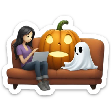 pumpkin watching movie with ghost sticker