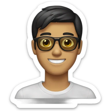 Light brown teenage boy, smiling with teeth, combover straight black hair, sunglasses sticker