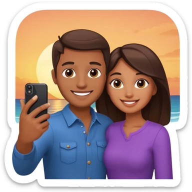 Couple Selfie + phone + sunset sticker