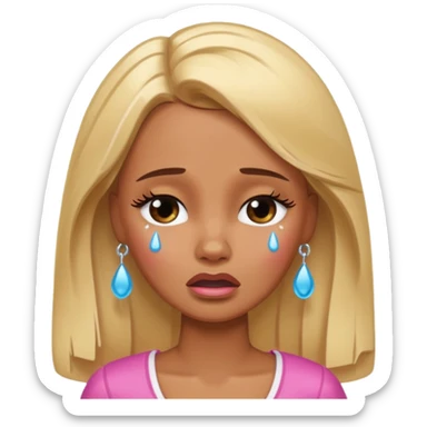 brown skin blonde barbie crying with tears  sticker