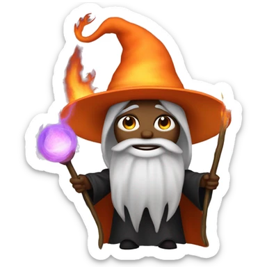Human demonologist in a wizard costume, surrounded by a fiery halo, Halloween theme, emoji sticker