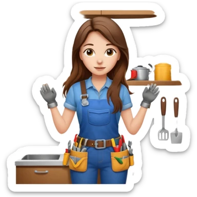 beautiful girl with long brown hair renovating her kitchen sticker