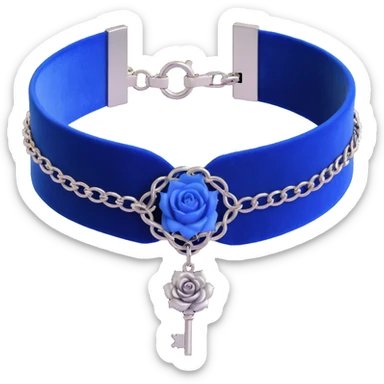gothic choker with cobalt blue velvet band, silver chained lock, blue rose accent, ethereal white mist effect, rich and gothic sticker