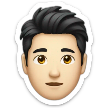 Asian guy with korean black hairstyle wearing black checkered suit with black eyes color sticker