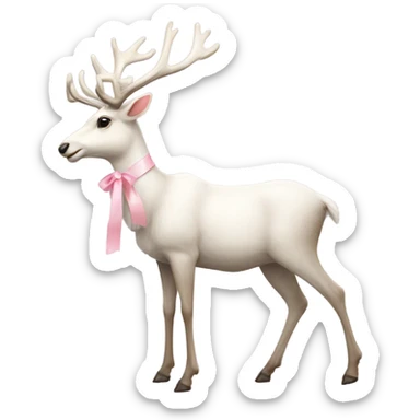 white realistic reindeer full body decorated with pale pink ribbon sticker