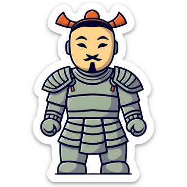 Terracotta warrior with detailed armor and stoic expression, ancient Chinese clay soldier sticker