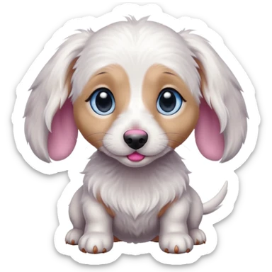 white mini dachshund with pink nose blue eyes and some grey streaks in fur sticker