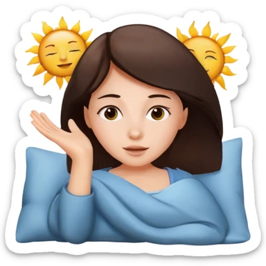 brunette girl waking up in the morning with sun sticker