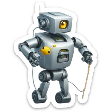 A robot that has caught something with a fishing line sticker