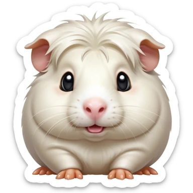 Cinematic Comical White Guinea Pig Portrait Emoji, Head tilted dramatically with an exaggeratedly amused expression, featuring a glossy, pristine white coat with an adorably scrunched face, wide, expressive dark eyes filled with playful disbelief, Simplified yet hilariously expressive features, highly detailed, glowing with a slightly sassy glow, high shine, dramatic yet playful, stylized with an air of cheeky mischief, bright and endearing, soft glowing outline, capturing the essence of a spirited and over-the-top guinea pig, so meme-worthy it feels like it could side-eye its way into internet fame instantly! sticker