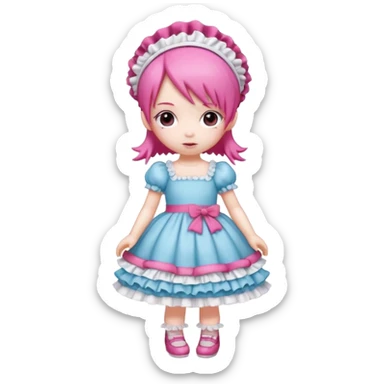 Isolated detaile illustration incredibly raspberry torte doll figurine full body with pink hair and a raspberry hairband sticker