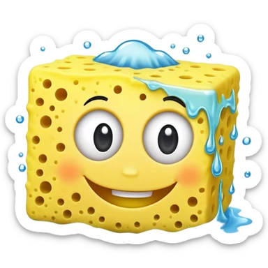 A happy yellow cleaning sponge with a smiling face sticker