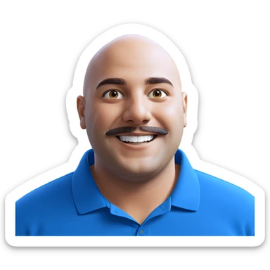 smiling bald man in blue sticker