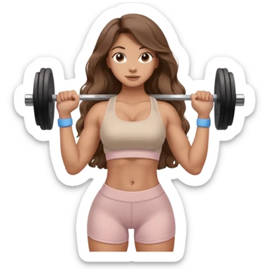 Create dream body girl with big glute and small waist and brown wavy long hair with pastel beige gym clothes with a weight in her hand  sticker