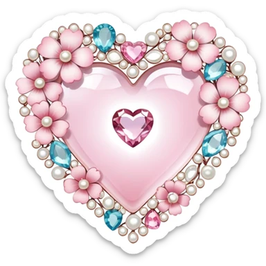 Sakura flower heart Cœur pastel suncatchers gemstones beadspearls crystals  sticker