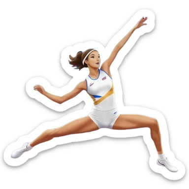 An icon featuring a female high jumper in mid-air, gracefully clearing a bar on a track. She wears a white athletic uniform and appears focused, with the background showcasing a vibrant stadium with cheering spectators and bright lights. Transparent background highlights the elegance  sticker