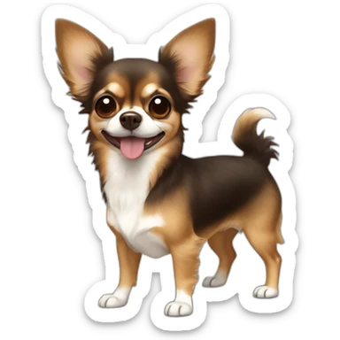 Long hair Chihuahua with brown face and dark ridge on nose, large smile with tongue sticking out sticker