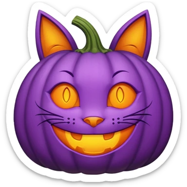simple cartoon-style happily carved purple pumpkin with purple cat ears on top sticker