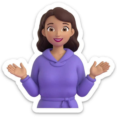 woman with both hands open in a welcoming pose, cheerful sticker