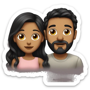 Medium skinned toned short bearded man with black hair kissing medium skin toned girl with black long hair wearing pajamas sticker