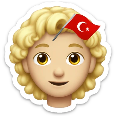 Blond Сurly boy with a Turkish flag sticker