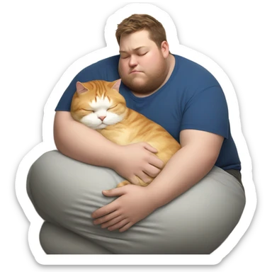 fat cat sleeping on boys arm sticker