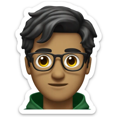 a male student with black hair rectangular shaped glasses in his eyes in slytherin sticker