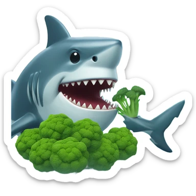 Shark with a top hat eating broccoli on an island sticker