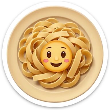 European cuisine humanless avatar in modern emoji-style illustration. Plate with pasta and bread, neutral warm colors, simple shapes, flat design, elegant and friendly. sticker