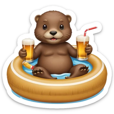 an otter sitting in an inflatable pool filled up with beer who is sipping directly from the pool made of beer with a little straw sticker