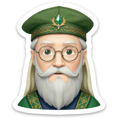 Dumbledore wear green scotland Tam o'shanter cap with decorative patterns, wear glasses, very long beard sticker