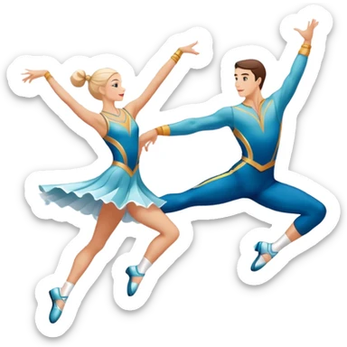 Icon for Sports Dance: a white men and women in competitive attire performing a synchronized dance with acrobatic moves, dance shoes, a rhythmic floor, and a competition backdrop. The icon should capture athleticism, technique, and acrobatic precision. Transparent background. sticker