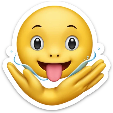 make a yellow typical emoji with tongue sticking out shaking head and two hands doing a diving motion sticker