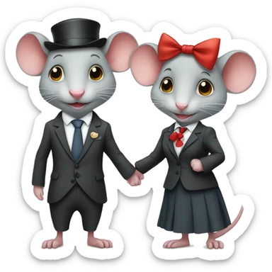 Boy rat with a tie and girl rat wearing a bow in love  sticker