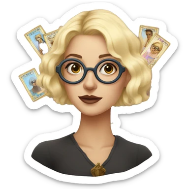 Blonde weird Karen with circular glasses and tarot cards sticker