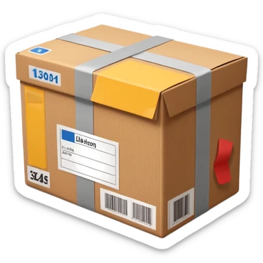  cardboard delivery box with a shipping label and tape. Rounded, glossy, smooth, soft shadows, white background.


 sticker