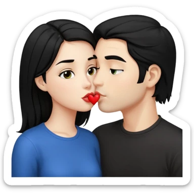 Black hair naked girl kissing a man with black hair  sticker