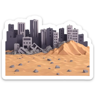 An earthquake shaking the ground, with cracked earth, falling buildings, and people in panic sticker