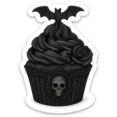 Gothic cupcake in imagen 4 style, no background sticker