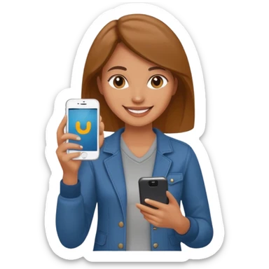 woman casual clothes holding a phone in one hand sticker