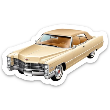 Beige 1966 Cadillac DeVille icon, ultra simplified design, clean 30-degree angle, just essential contours, Once Upon a Hollywood car, iOS emoji style sticker