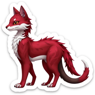 Kawaii dark-brown and crimson-red beautiful pretty elegant divine edgy fantasy feline-vernid-sergal-fursona animal creature with a tufted tail full body with intricate markings  sticker