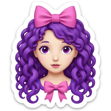 purple long curly haired girl with bow sticker