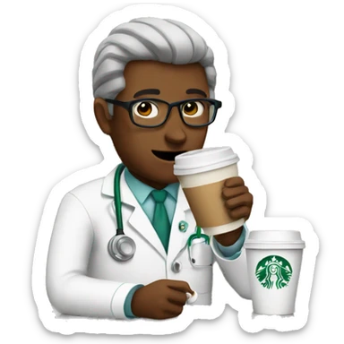 Doctor drinking a Starbucks coffee sticker