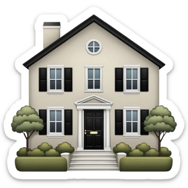 greige colonial house with black shutters and black front door sticker