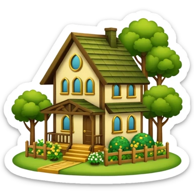 a home which has garden like and the home has slack emoji,  sticker